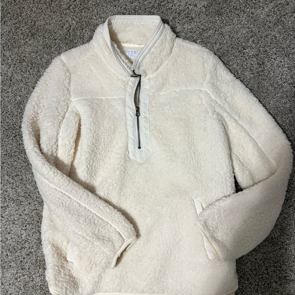 Time and Tru Cream Quarter-Zip Sweater